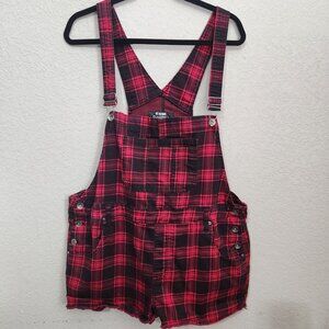 Hot Topic Shortall Overalls Womens 2X Juniors HT Denim Red & Black Plaid